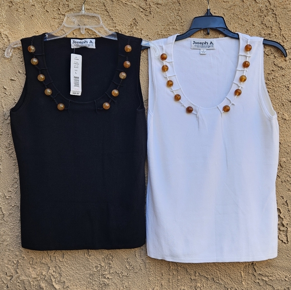 Joseph A Black and White Beaded Tank Tops - Set of 2 - Picture 1 of 1
